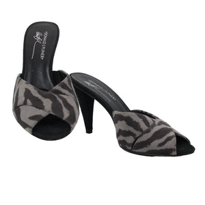 Donald J Pliner fFeigel Sz 9 M Black Gray Animal Print Slip On Leather 4" Heels