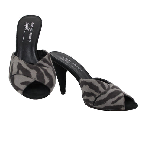 Donald J Pliner fFeigel Sz 9 M Black Gray Animal Print Slip On Leather 4" Heels