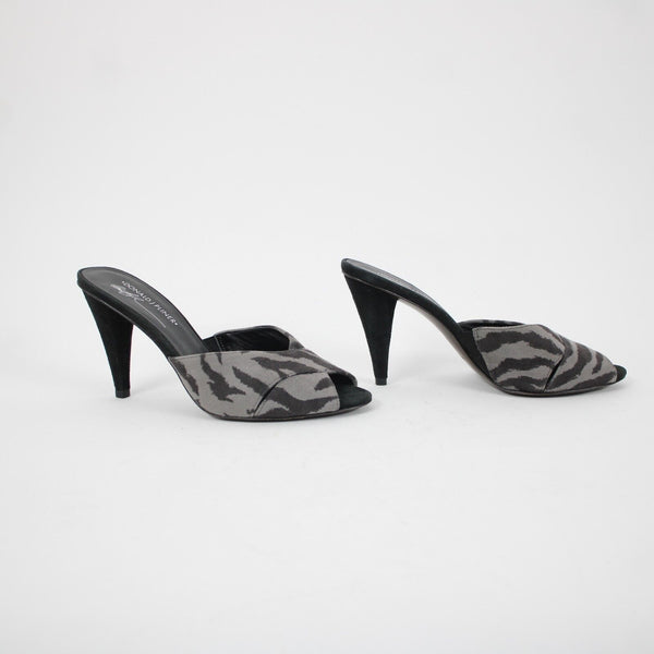 Donald J Pliner fFeigel Sz 9 M Black Gray Animal Print Slip On Leather 4" Heels