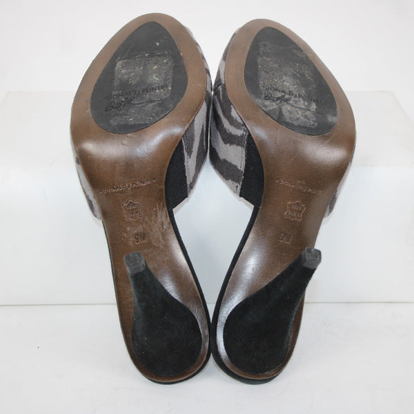 Donald J Pliner fFeigel Sz 9 M Black Gray Animal Print Slip On Leather 4" Heels