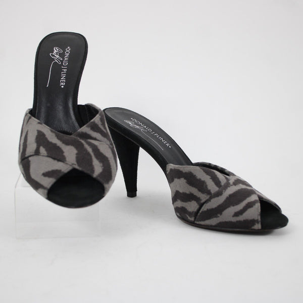Donald J Pliner fFeigel Sz 9 M Black Gray Animal Print Slip On Leather 4" Heels
