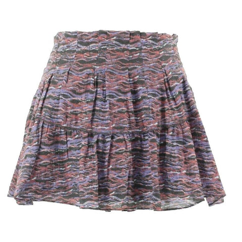 Free People Sz 4 Black Purple Red Rayon Blend Pleated Ruffle Boho Skirt
