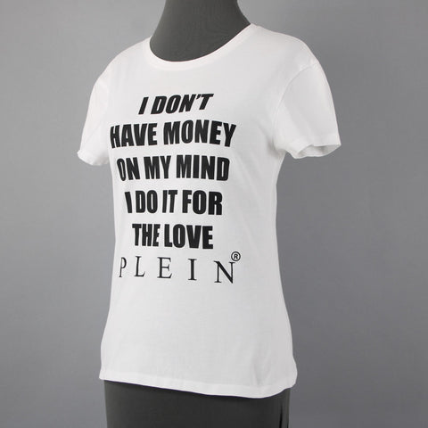 Philipp Plein White Black 'I Don't Have Money...Love ' Cotton Graphic Tee Shirt