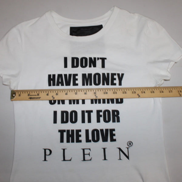Philipp Plein White Black 'I Don't Have Money...Love ' Cotton Graphic Tee Shirt