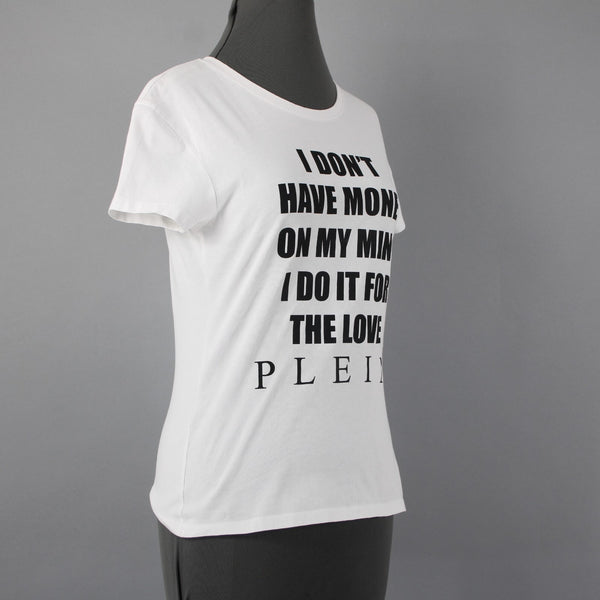 Philipp Plein White Black 'I Don't Have Money...Love ' Cotton Graphic Tee Shirt