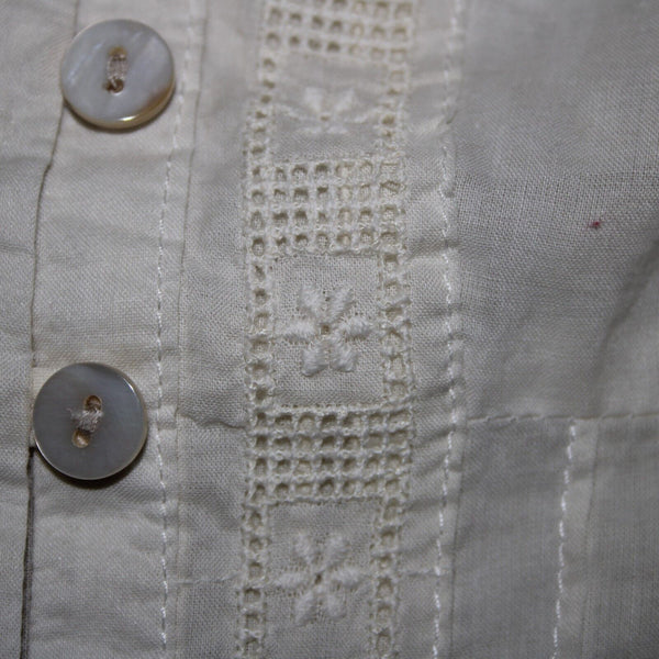 Johnny Was Sz M Cream Embroidered V Neck Flowy Cotton Polyester Top