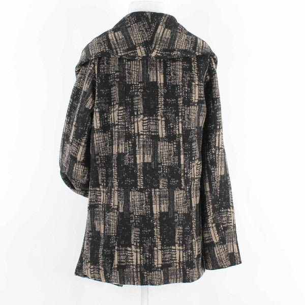 Funktional Sz L Black Tan Plaid Big Collar Lined Zip Wool Blend Poly Jacket