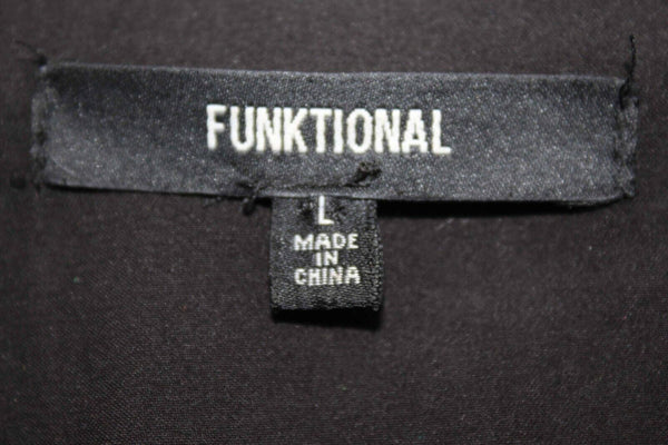 Funktional Sz L Black Tan Plaid Big Collar Lined Zip Wool Blend Poly Jacket
