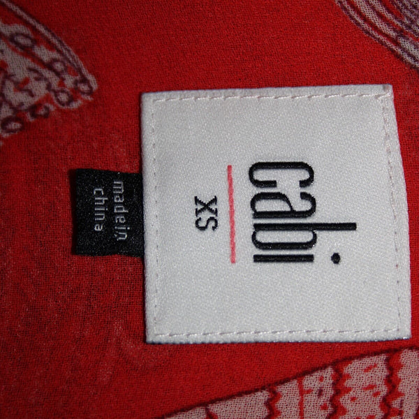 Cabi Sz XS Red White Purses Print Sleeveless V Neck Sheer 100% Polyester Top