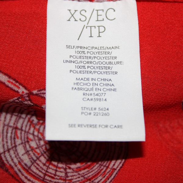 Cabi Sz XS Red White Purses Print Sleeveless V Neck Sheer 100% Polyester Top