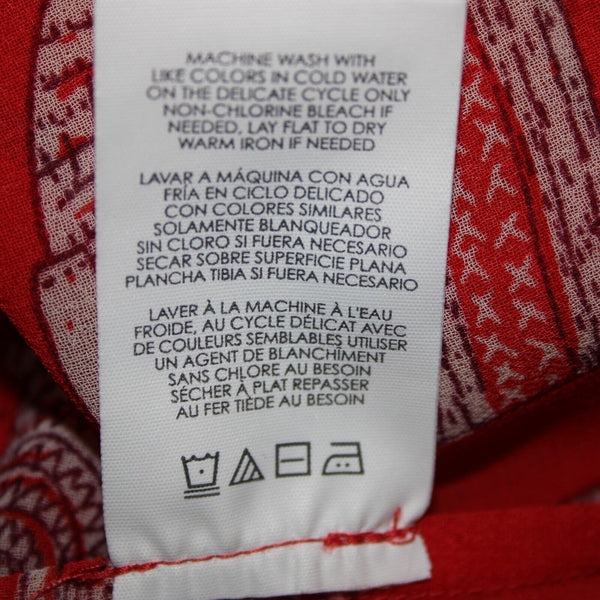 Cabi Sz XS Red White Purses Print Sleeveless V Neck Sheer 100% Polyester Top