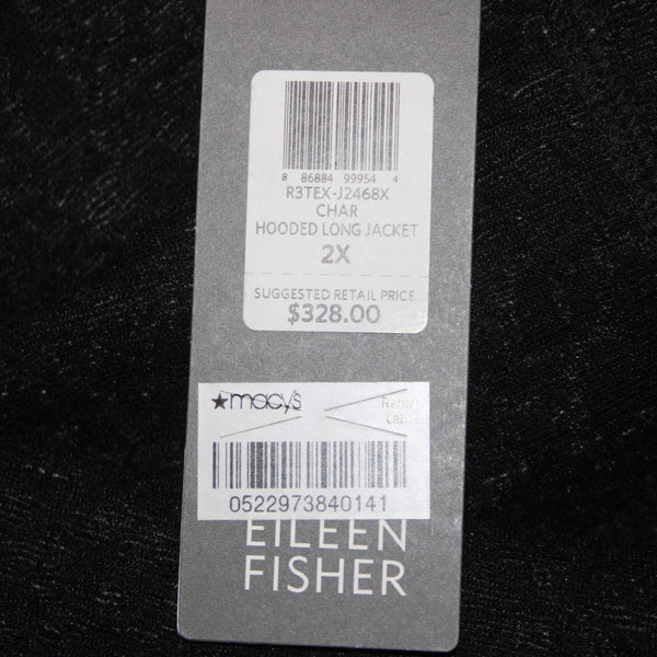 Eileen Fisher Jacket NEW $328 Sz 2X Charcoal Hooded Pockets Cotton Jacket