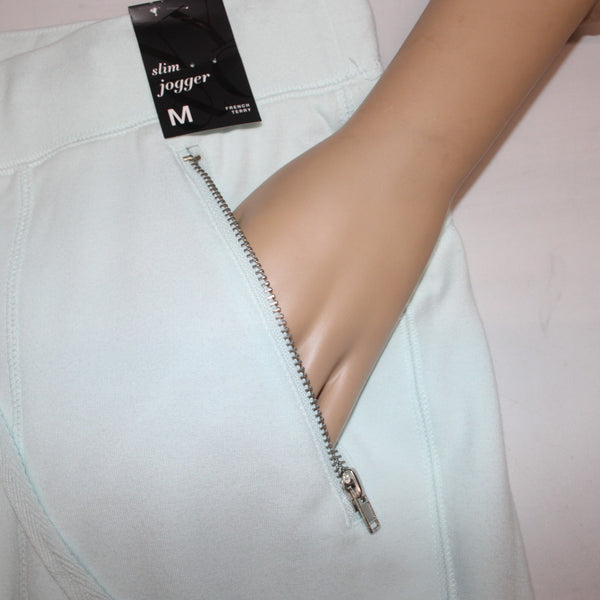 New York And Company AW Pant NEW $45 Sz M x 29 Aqua Blue Pockets Zip Cotton Poly