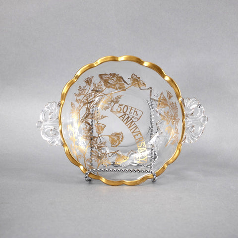 50th Anniversary Bon Bon Bowl Clear Crystal Gold Painted 50th Anniversary Bowl