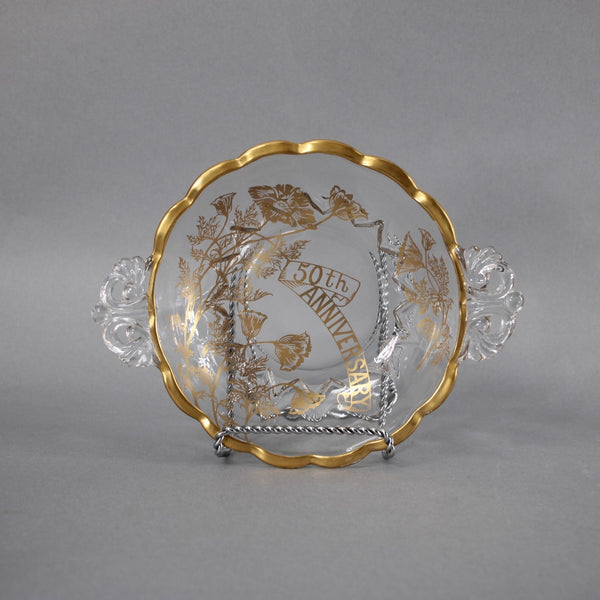 50th Anniversary Bon Bon Bowl Clear Crystal Gold Painted 50th Anniversary Bowl