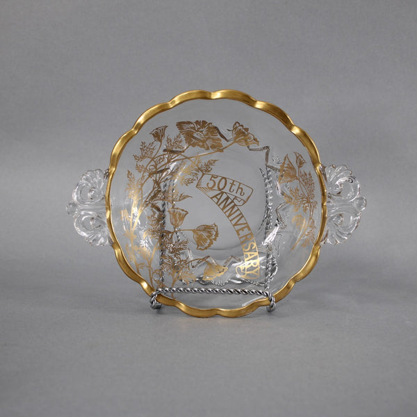 50th Anniversary Bon Bon Bowl Clear Crystal Gold Painted 50th Anniversary Bowl
