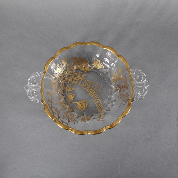 50th Anniversary Bon Bon Bowl Clear Crystal Gold Painted 50th Anniversary Bowl