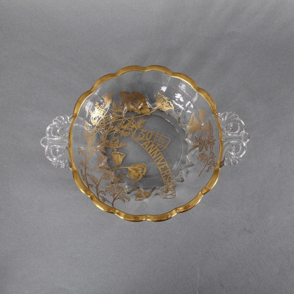 50th Anniversary Bon Bon Bowl Clear Crystal Gold Painted 50th Anniversary Bowl