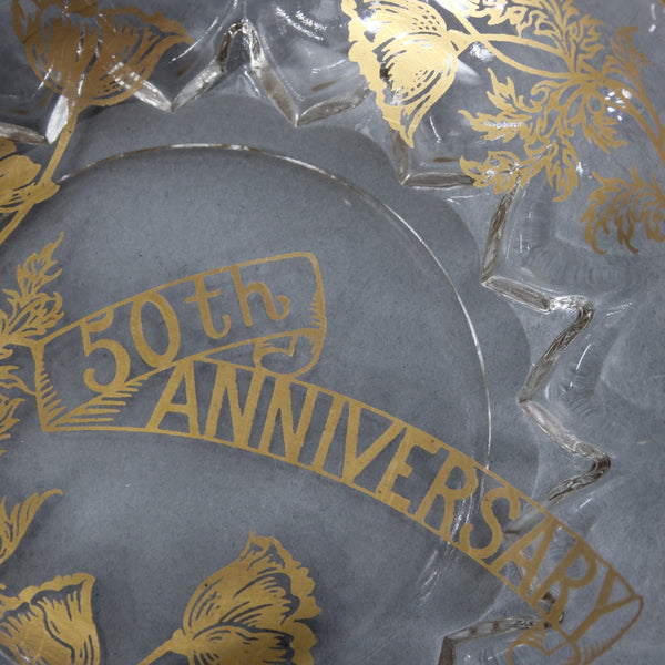 50th Anniversary Bon Bon Bowl Clear Crystal Gold Painted 50th Anniversary Bowl