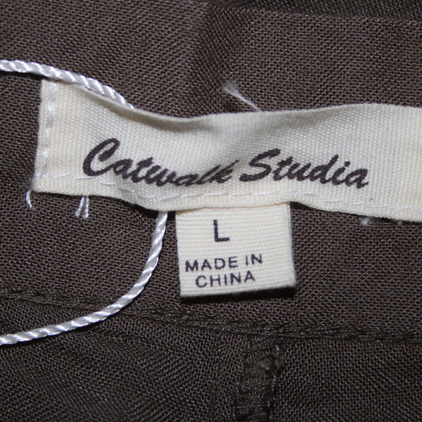 Catwalk Studio Pant NEW $40 Sz L x 31 Moss Green Pleated Sheer Cotton Poly Pant