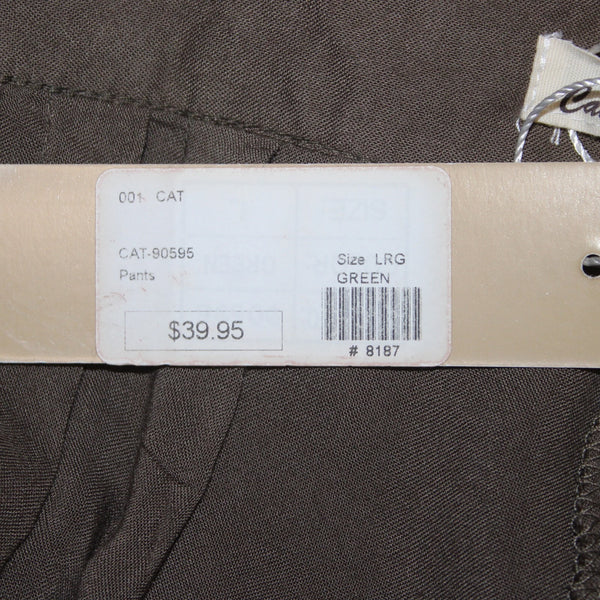 Catwalk Studio Pant NEW $40 Sz L x 31 Moss Green Pleated Sheer Cotton Poly Pant