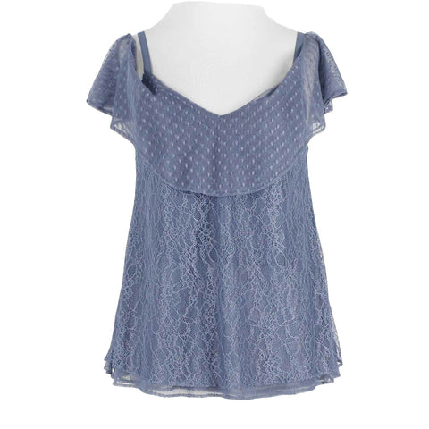 White House Black Market NEW $110 Sz S Blue Lined Lace Nylon Poly Top