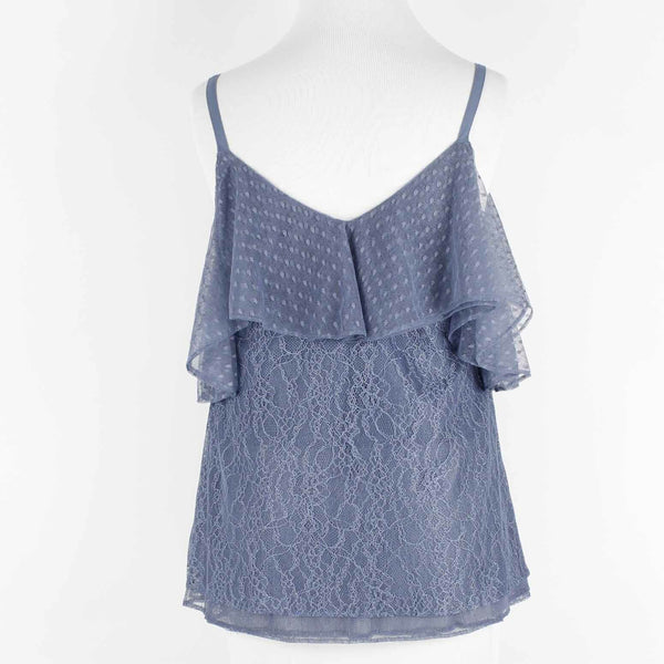 White House Black Market NEW $110 Sz S Blue Lined Lace Nylon Poly Top