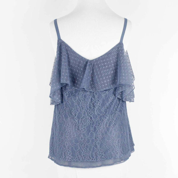 White House Black Market NEW $110 Sz S Blue Lined Lace Nylon Poly Top