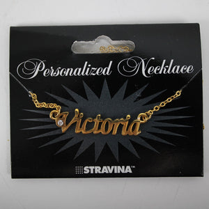 VICTORIA NEW Name Goldtone Rhinestone Accent 14.5" w 4.5 Multi Ring Ext Necklace