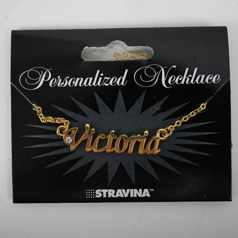 VICTORIA NEW Name Goldtone Rhinestone Accent 14.5" w 4.5 Multi Ring Ext Necklace