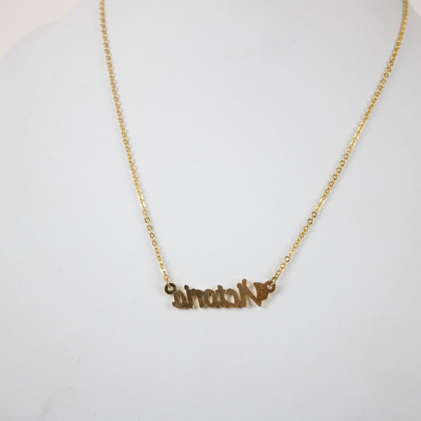 VICTORIA NEW Name Goldtone Rhinestone Accent 14.5" w 4.5 Multi Ring Ext Necklace