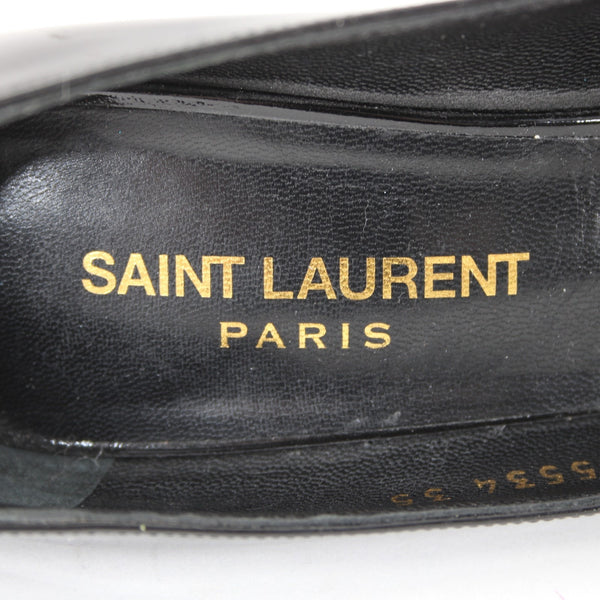 Saint Laurent ZOE Sz 35 Black Patent Leather 315534 4" Slim Square High Heels