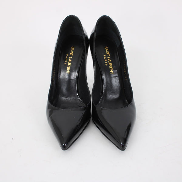 Saint Laurent ZOE Sz 35 Black Patent Leather 315534 4" Slim Square High Heels