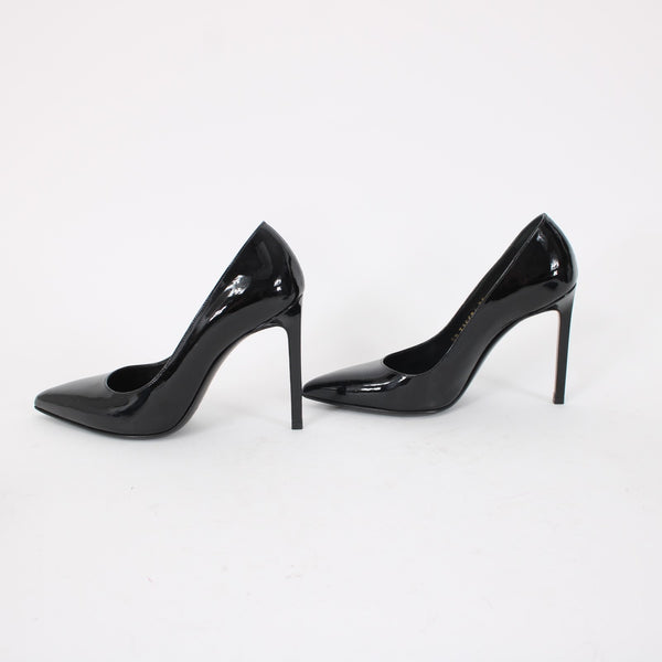 Saint Laurent ZOE Sz 35 Black Patent Leather 315534 4" Slim Square High Heels