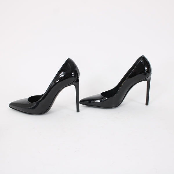 Saint Laurent ZOE Sz 35 Black Patent Leather 315534 4" Slim Square High Heels