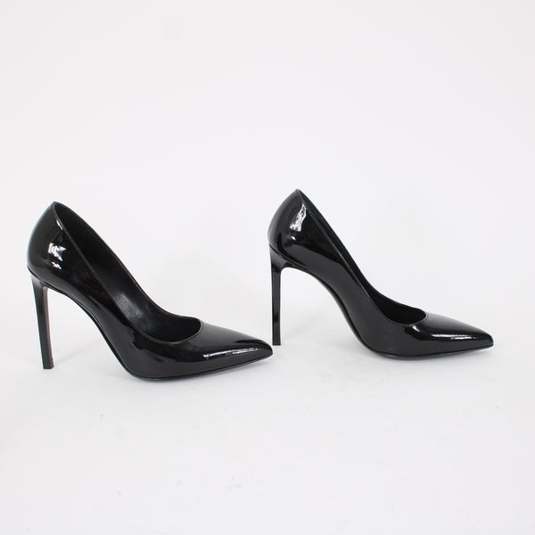 Saint Laurent ZOE Sz 35 Black Patent Leather 315534 4" Slim Square High Heels
