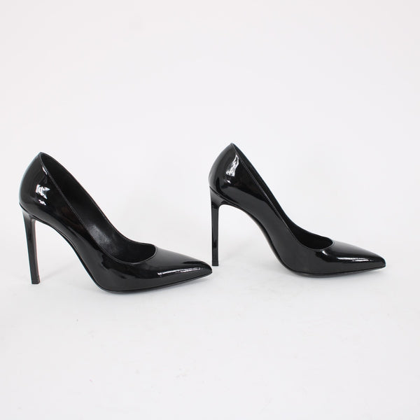 Saint Laurent ZOE Sz 35 Black Patent Leather 315534 4" Slim Square High Heels