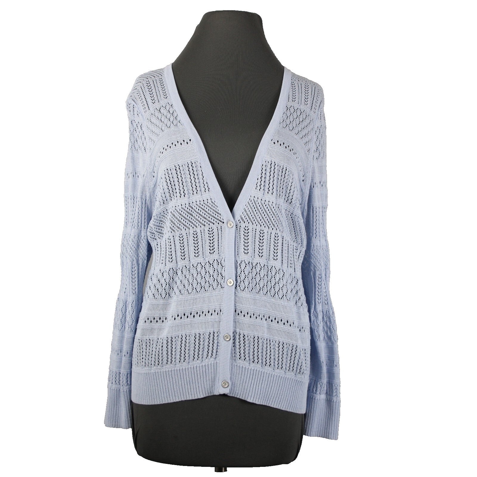 Maison Jules NEW $60 Nice Sz XXL Halogen Blue Open Knit Rayon Cardigan Sweater