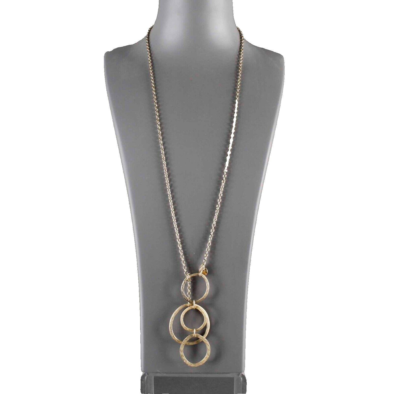 Chicos 34" Goldtone Chain Lariat Circle Pendants Rhinestones Necklace