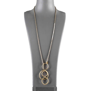 Chicos 34" Goldtone Chain Lariat Circle Pendants Rhinestones Necklace