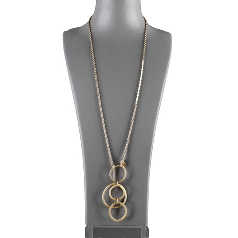 Chicos 34" Goldtone Chain Lariat Circle Pendants Rhinestones Necklace