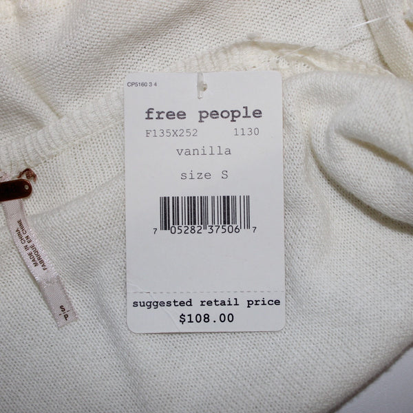 Free People NEW $108 Sz S Vanilla Cream Draped Aysmm 100% Cotton Wrap Sweater