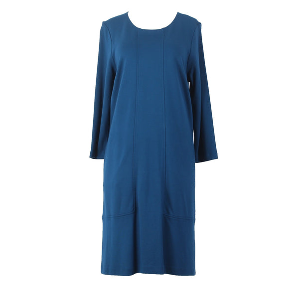 J Jill Dress NEW Sz M Prusianblu Blue Round Neck Pockets Midi Viscose Rayon