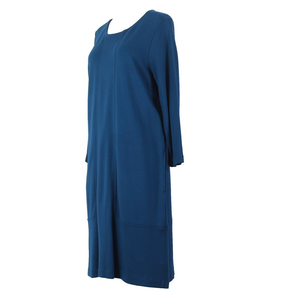 J Jill Dress NEW Sz M Prusianblu Blue Round Neck Pockets Midi Viscose Rayon
