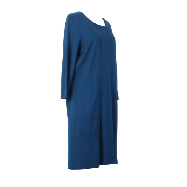 J Jill Dress NEW Sz M Prusianblu Blue Round Neck Pockets Midi Viscose Rayon