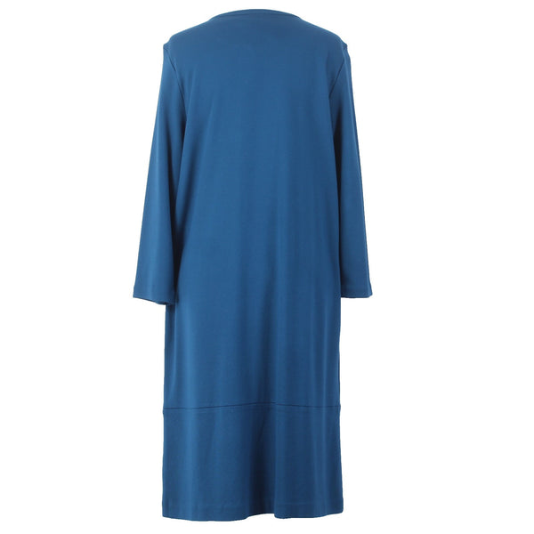 J Jill Dress NEW Sz M Prusianblu Blue Round Neck Pockets Midi Viscose Rayon