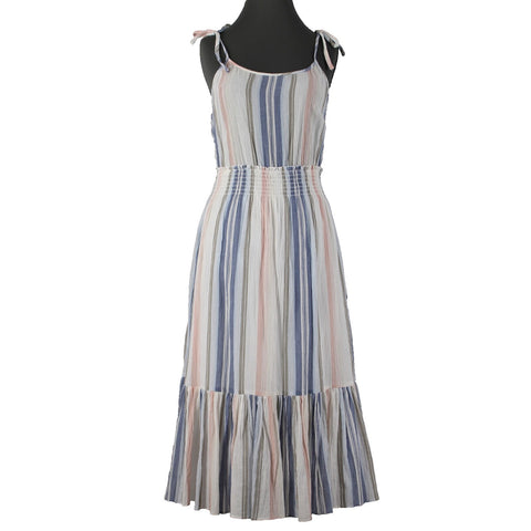 Michael Stars Sz S Blue White Multi Color Ruffles Striped 100% Cotton Dress