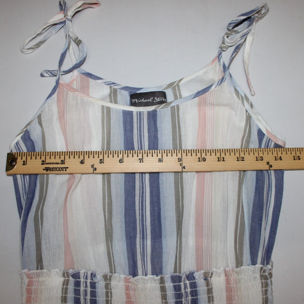 Michael Stars Sz S Blue White Multi Color Ruffles Striped 100% Cotton Dress