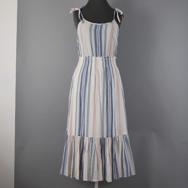 Michael Stars Sz S Blue White Multi Color Ruffles Striped 100% Cotton Dress