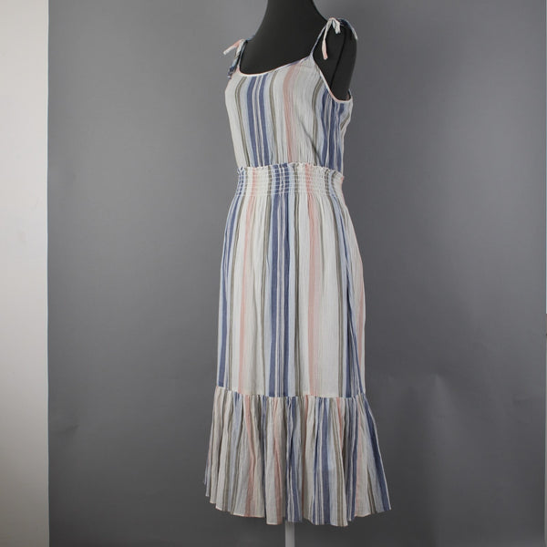 Michael Stars Sz S Blue White Multi Color Ruffles Striped 100% Cotton Dress